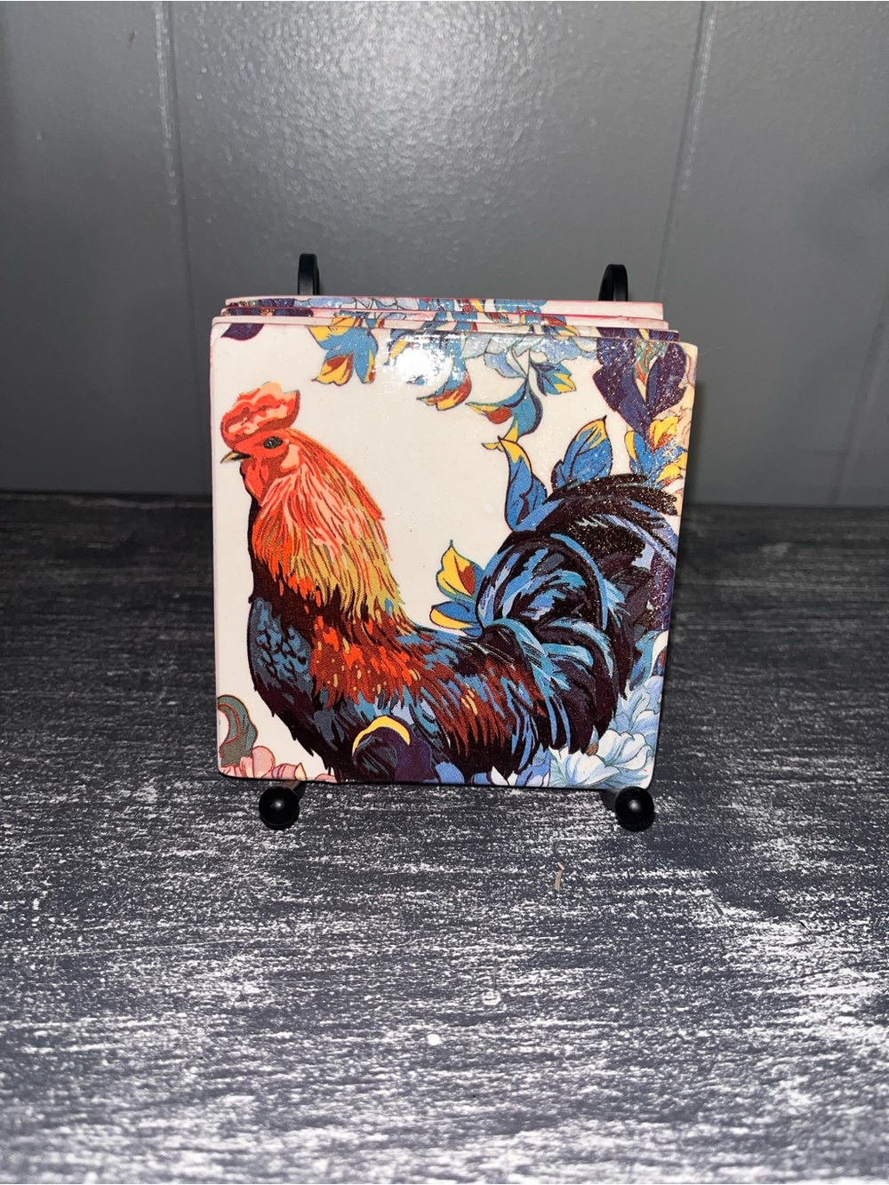 Decorative Rooster Ceramic Coaster Set - Multicolor